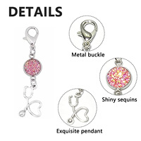 Porte-clés en époxy à paillettes colorées, pendentifs décoratifs stéthoscope médical, ornements pour badges et rouleaux