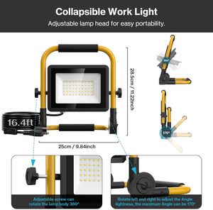 Projecteur de travail LED 100W 10000 LM à faisceau large avec cordon de 1,5 m et interrupteur, support portable pour camping, garage WD-903, support de lampe de travail WD-9 - Product Image 3