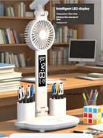 Lampe de bureau LED intelligente pliable avec ventilateur, porte-stylo, horloge, commande tactile, protection des yeux, lampe de table d'apprentissage à intensité variable 6000K