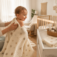 Manta de Bebé Personalizada con Logotipo, 6 Capas de Bambú y Algodón, Certificación OEKO-TEX, Estampado Espacial, Set de Regalo, Manta de Muselina Suave para Baby Shower