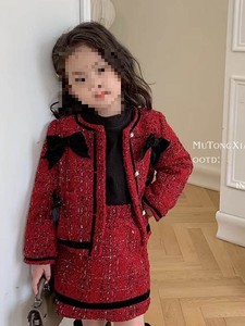 Otoño Invierno niñas dulce traje grueso niños arco chaqueta falda 2 piezas conjunto <span class=keywords><strong>moda</strong></span> niños ropa - Product Image 2