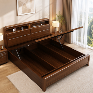Lit en bois de noyer massif sculpté <span class=keywords><strong>à</strong></span> <span class=keywords><strong>la</strong></span> <span class=keywords><strong>main</strong></span>, écologique, avec tiroir de rangement, cadre de lit en bois durable, taille king 1,5m/1,8m/2m - Product Image 2
