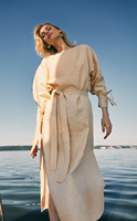Robe Longue Bohème à Manches Longues et Dos Nu en Coton et Lin, Élégante et de Haute Qualité pour Femme