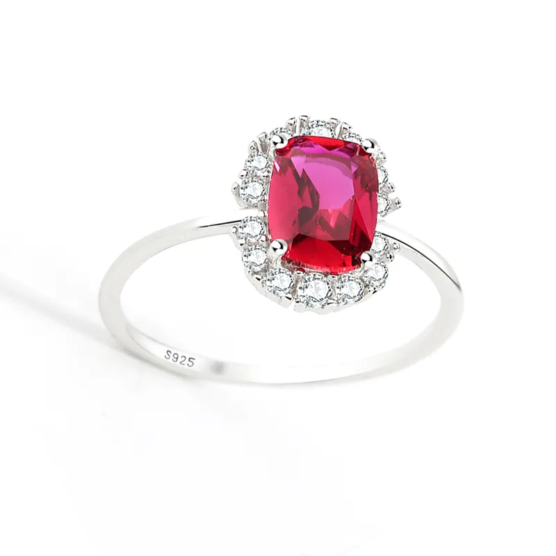 Fashion Ruby Ring For Women 925 Sterling Silver Red Crystal Ladies Wedding Jewelry