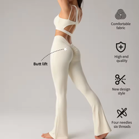 Leggings de yoga taille haute à effet ventre plat, coupe évasée, dos en V, effet froncé aux fesses, pour le sport et le fitness