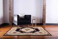 Grand tapis noir ivoire traditionnel classique à motif médaillon, lavable, antidérapant, pour salon, chambre à coucher, décoration intérieure