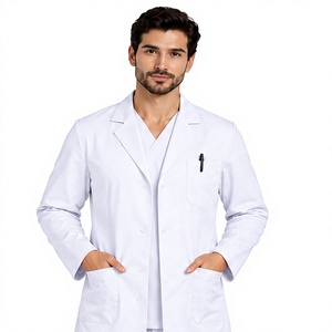 Blouse de laboratoire blanche en gros pour hommes, uniforme de médecin à manches longues, vêtement de travail médical respirant en polycoton, logo hôpital pharmacie - Product Image 1