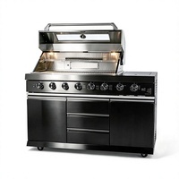 Barbecue à gaz en acier inoxydable noir à 6 brûleurs, cuisinière à gaz intégrée pour cuisine extérieure avec brûleur latéral