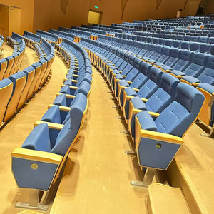 Silla de Auditorio de Diseño Moderno con Estructura Metálica y Tablero de Escritura Plegable, Tapizada en Tela Azul, para Teatro, Oficina, Escuela, Hospital - Product Image 3