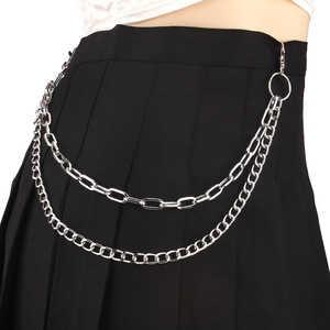 Cadena de cintura metálica de doble capa Yueli, diseño geométrico de moda hip hop, accesorio para pantalones de aleación de zinc, uso diario. - Product Image 2