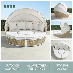 Lit de Jour Design Moderne avec Baldaquin, Mobilier de Patio, Chaise Longue de Luxe pour Hôtel et Jardin, Chaise Longue Ronde en Aluminium et Rotin PE pour Extérieur - Product Image 5