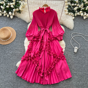 Vestidos Mujer Dama Elegante Modesto <span class=keywords><strong>Issey</strong></span> <span class=keywords><strong>Miyake</strong></span> <span class=keywords><strong>Vestido</strong></span> Plisado 3D Ruffle Linterna Manga Vestidos Plisados Mujeres Casual - Product Image 1