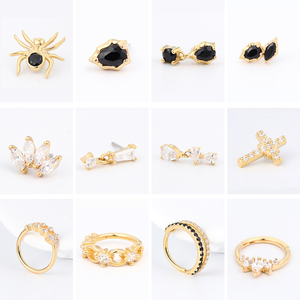 Métal éternel 14K or massif demi-pavé 5A CZ creux coeur charnière Segment anneau <span class=keywords><strong>nez</strong></span> et boucle d'oreille conque piercing bijoux - Product Image 3