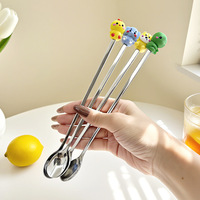 Cuillère à café créative en acier inoxydable épaissi, motif animal mignon, pour mélanger les cocktails, cuillère à glace, cuillère de bar