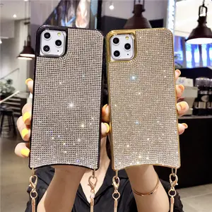 Luxe Glitter Diamond Crystal Crossbody Chain Strap Soft Tpu Case Voor Iphone 11