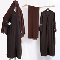 Ensemble Abaya Modeste en Polyester Brodé à Manches Longues avec Ceinture - Coupe Droite pour Tenue Décontractée ou de Bureau Deux Pièces