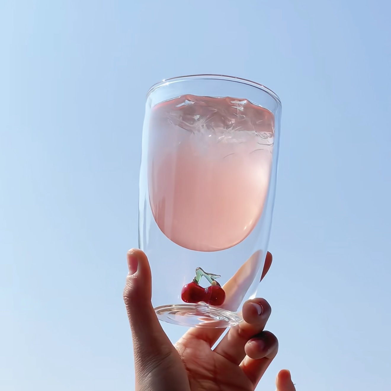 Vaso de cristal transparente de doble pared con diseño 3D de rodaja de naranja
