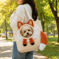 Sac de transport personnalisé pour animaux de compagnie en toile, sac fourre-tout pour chien, sac à bandoulière en peluche renard 3D avec col volanté, pour chiot et chaton, idéal pour les voyages, vente en gros, OEM