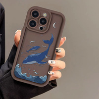 Coque de téléphone tendance bleu ciel avec motif baleine, compatible avec les iPhone 17, 16, 15, 14 Pro Max, protection intégrale