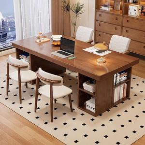 Solid Wood Slab <b>Desk</b> 140X80X75 160X80X75 180X80X75 200X80X75 With Storage For Home Office <b>Study</b> Multi Person Use - Product Image 2