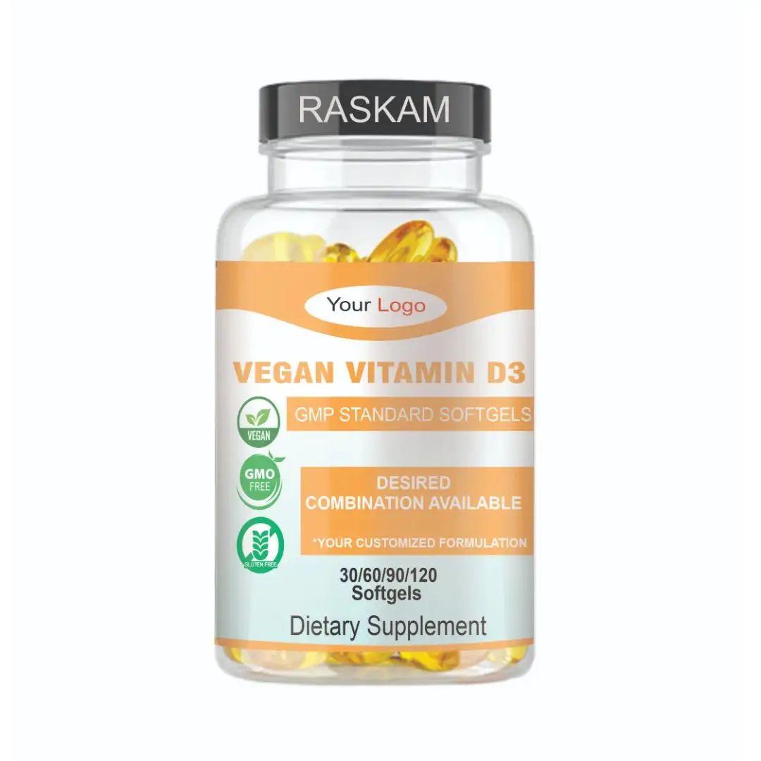 カルシウムと骨の代謝をサポートするための最高品質のVEGAN VITAMIND3ソフトジェルカプセルをバルク価格で入手可能