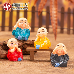 Miniature Monk Figurines <b>Set</b> Of 4 Resin Decorative Ornaments For <b>Desk</b> Car Center Console Display - Product Image 2