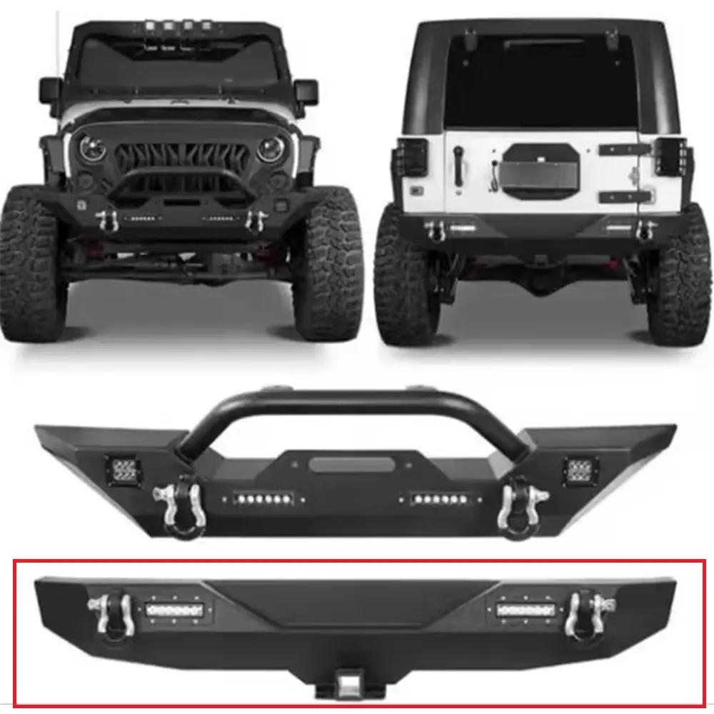 1 Set Black Steel Rear Bumper With Light For Jeep Wrangler JK 2007-2017 J40-5 LantSun