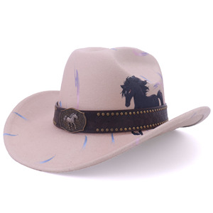 Chapeau de <span class=keywords><strong>cowgirl</strong></span> rose à motif cheval pour <span class=keywords><strong>femme</strong></span>, style western, avec strass et large bord, collection 2026, idéal pour les fêtes costumées. - Product Image 1