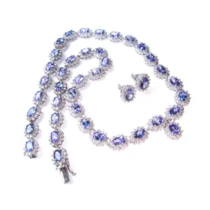 Famosa Collana In Oro Set con Disegno Naturale Tanzanite 14K Oro Collane di Diamanti