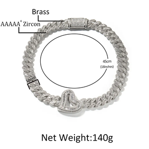 Collar de Corazón con Circonita Cúbica y Diamantes Iced Out, Cadena Cubana con Eslabones y Dijes de Corazón Rosa Baguette para Mujer - Product Image 6