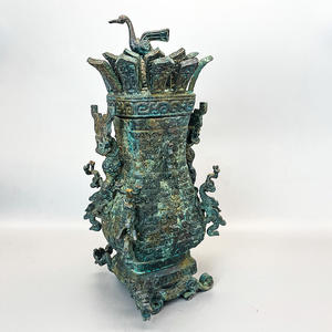 Lotus Crane vaso quadrato classico retrò decorazione per la casa collezione d'arte di lusso in bronzo antico a mano manufatti classici - Product Image 2