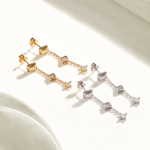 Pendientes Geométricos para Mujer, Chapados en Oro de 14K, Tono Dorado y Plateado - Product Image 1
