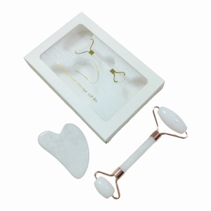 Kit de Belleza <b>Jade</b> Natural Blanco Herramientas Gua Sha y Rodillo Masaje con Caja - Product Image 4