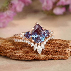 Custom Pear Cut Lab Alexandrite Engagement <b>Rings</b> Luxury 925 Silver Moissanite Wedding <b>Rings</b> <b>Couple</b> Set Fine Men Women Jewely - Product Image 1
