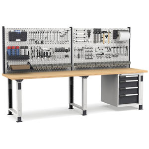 Banco de trabajo regulable Fami Master de 300cm en color gris con pared empotrada y 4 cajones - Product Image 1