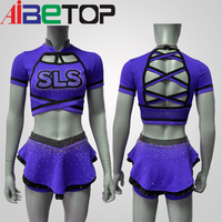 Uniforme de cheerleading personnalisé OEM avec strass, haut court à manches courtes et dos croisé, jupe-short en polyester et élasthanne, logo d'équipe personnalisable
