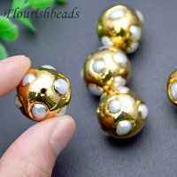 Perles de culture d'eau douce plaquées or 18 carats, grandes perles rondes de 20 mm, perles en vrac pour la fabrication de bijoux