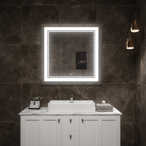 Miroir avec machine à bruit blanc intégrée pour une salle de bain relaxante - Product Image 1