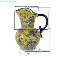 RXET18-A  Jarre en porcelaine jaune avec motif de fleurs et de feuilles, pot en céramique décoratif antique chinois