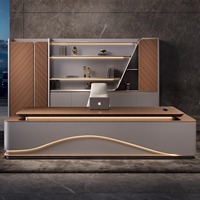 Meubles de bureau modernes de luxe, table de bureau de PDG luxueuse, bureau de patron en forme de L, bureau de direction minimaliste et chaise