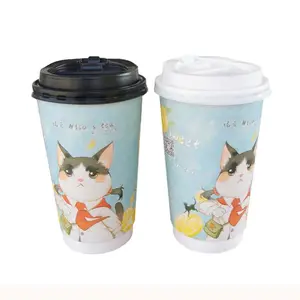 8 oz 12 oz 16 oz custom design digital printing on disposable double hot cold milkshakes cocktail bubble tea coffee paper cup