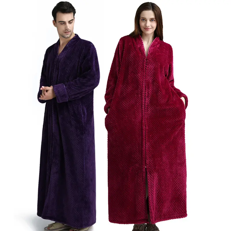 Chemise de nuit polaire d'hiver en flanelle Chemise de nuit pleine longueur pour femmes Peignoir à carreaux ananas Couple Pyjamas pour hommes Peignoir d'intérieur
