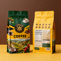 Sachets d'emballage personnalisés en plastique à fond plat carré de 250g et 500g pour café en poudre et grains, avec valve et fermeture éclair