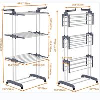 Séchoir à linge pliable à 4 niveaux en acier inoxydable, mobile et multifonctionnel, pour manteaux, linge et vêtements domestiques