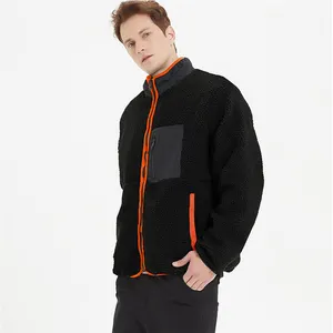 Wholesale High Quality Faux Fur Pocket Color Block Winter Outwear Coat Custom Logo Men Sherpa Fleece Jackets
