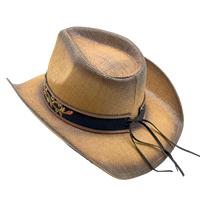 Chapeau de cowboy occidental de luxe en paille pour Burning Man, style bohème, avec plumes turquoise, personnalisable, pour femmes et hommes, vente en gros, MOQ 3