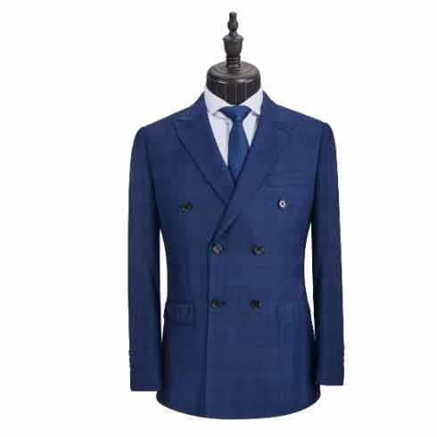Business Men's Blazer Suit Blue Striped Double-breasted Gun Lapel Slim Fit  Business Bespoke Suit for Men