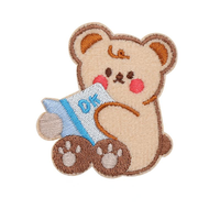 Patch Chenille Beruang Lucu, Bordir Hewan Kawaii, Lencana Beruang Kartun Sedang Membaca, Memasak, Aplikasi Setrika untuk Dekorasi Tas Anak