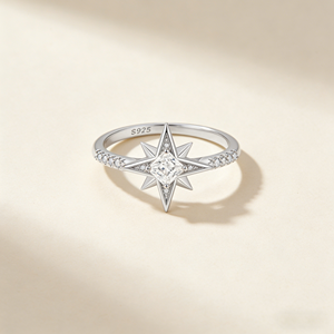 Anillo de Plata de Ley 925 con Estrella de Circonio, Bañado en Oro de 18K y Rodio, Anillo de Boda, Joyería Fina con Diseño de Espiga, Regalo para Mujer - Product Image 1