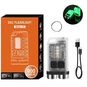 Boruit mini lanterna recarregável de led, alta potência de 900 lúmens, uv 2 * led, longo alcance, luz de trabalho